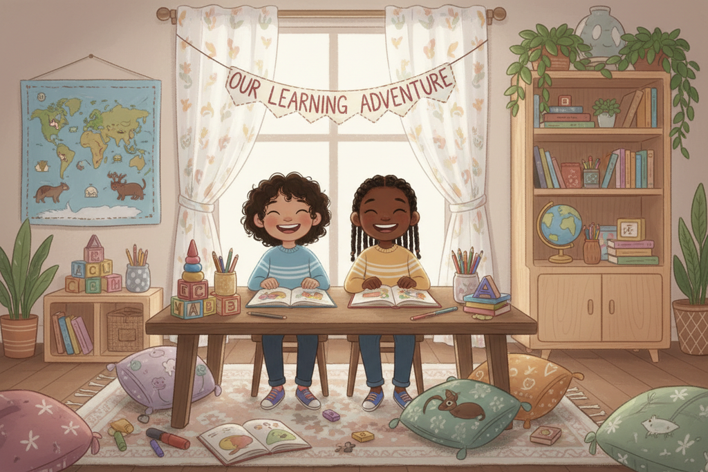Middle Eastern and Black children homeschooling