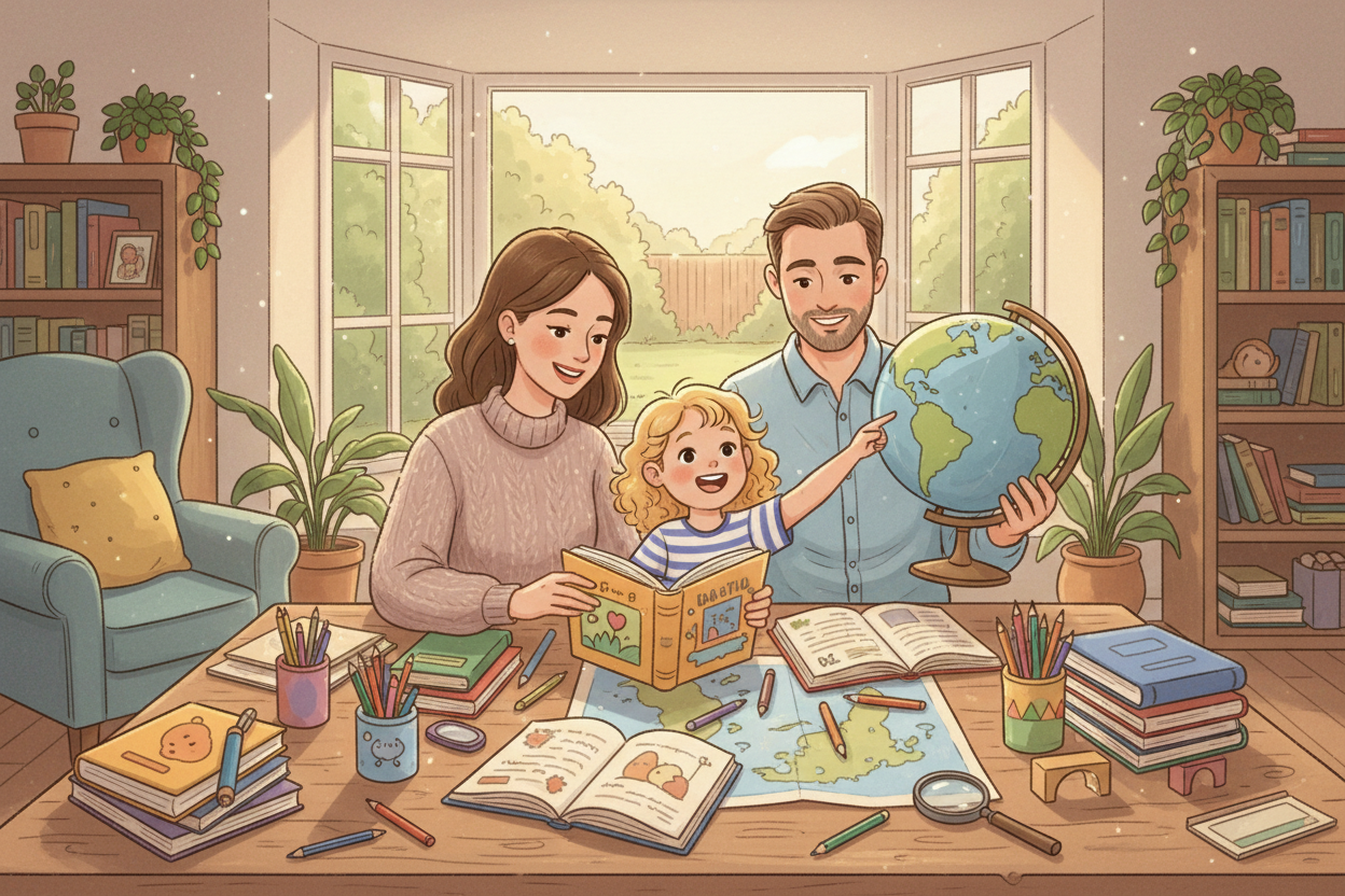 White family homeschooling together